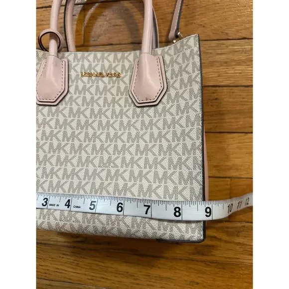 Michael Kors Small Tote Crossbody Bag Signature MK Vanilla Pink Leather Handles - Picture 5 of 6